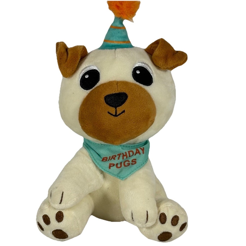 Birthday Pugs Plush Brown Cream Hat Bandana Stuffed Animal American Greetings 9"
